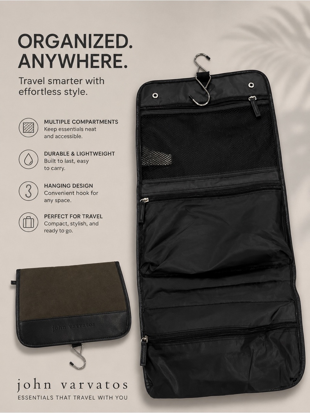 John Varvatos Black Travel Hanging Toiletry Kit